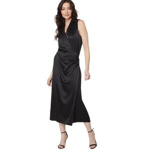 Vince Wrap Dress Black Sleeveless Long Maxi Satin Effect Minimal Modern sz XL